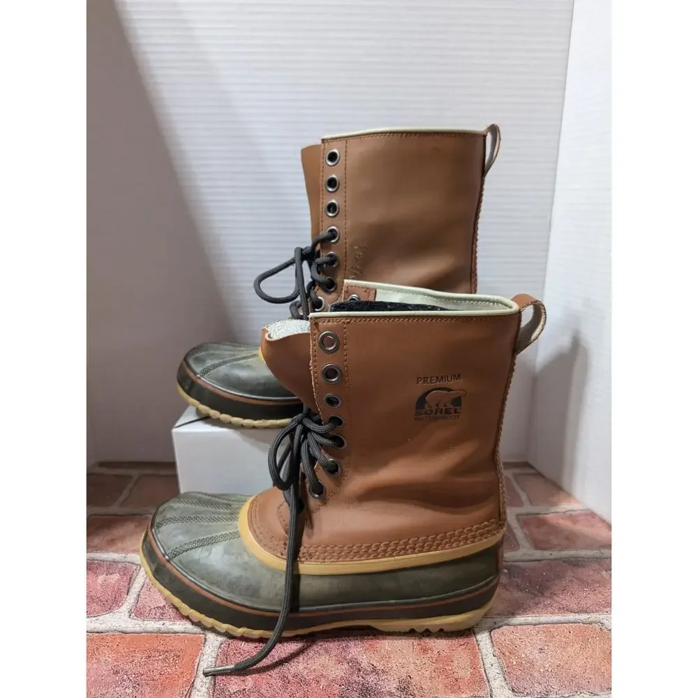 SOREL 1964 Premium Leather WATERPROOF Insulated Snow Boots Mens US Sz 8 TAN